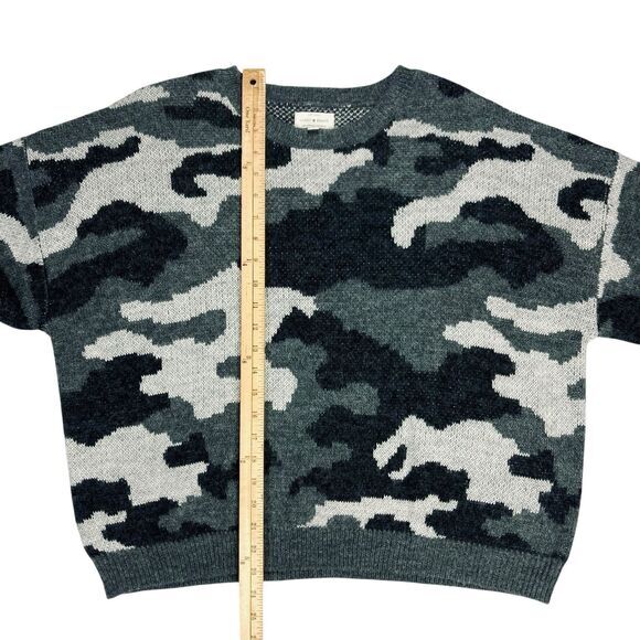 Lucky Brand Wool Blend Sweater Women XL Gray Black Camo Crewneck Hunter Pullover - Picture 11 of 16